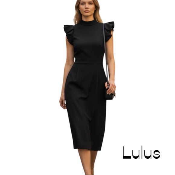 Lulus Dresses & Skirts - Lulus Black Ruffled Sleeve Midi Dress NWT Size S
